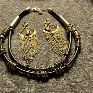 Elegant Black and Gold Necklace and Earring Set